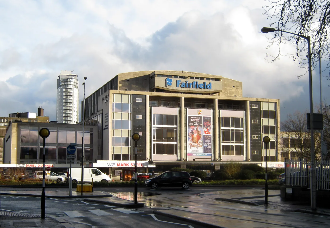 Fairfield Halls, Park Lane, CR0 1JD. Cinderella plays in the Ashcroft Theatre inside, 40 performances from 11 December to 3 January.